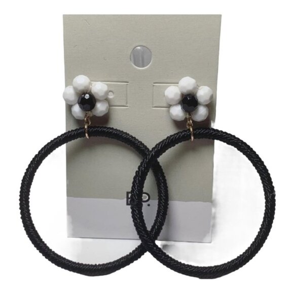 BP Black & White Floral Hoop Earrings - Picture 1 of 2